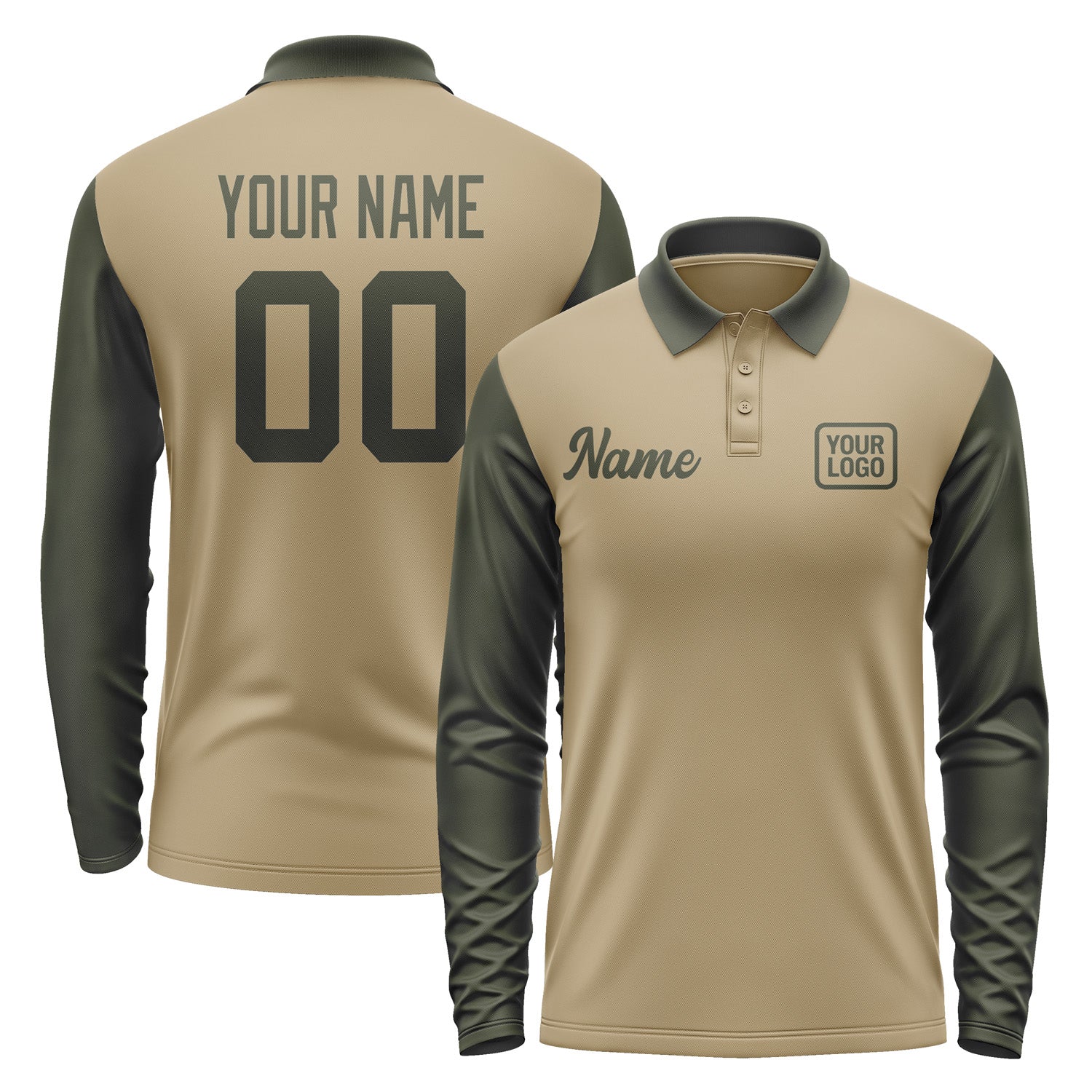 Custom Light Khaki Olive Long Sleeve Polo Shirt Pl250202B102