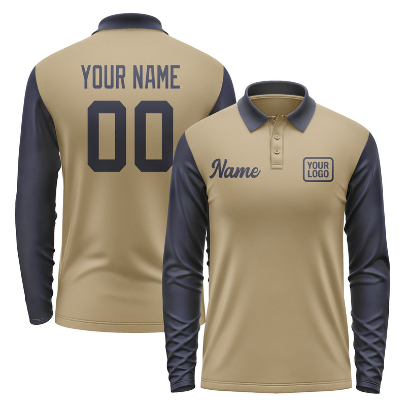 Custom Light Khaki Navy Long Sleeve Polo Shirt Pl251111B111