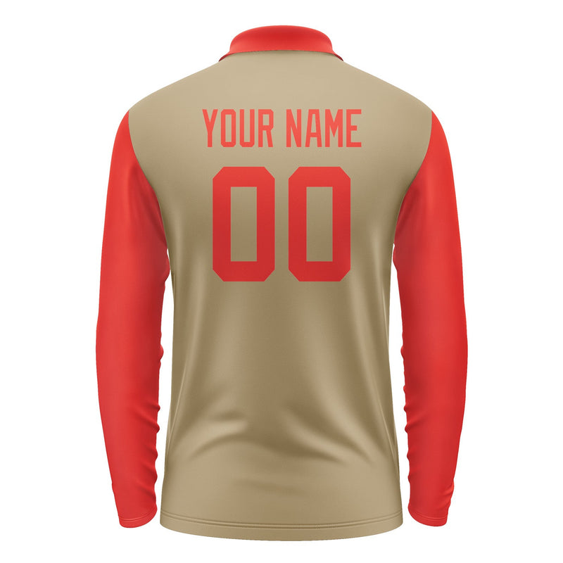 Custom Light Khaki Orange Red Long Sleeve Polo Shirt Pl251212B112