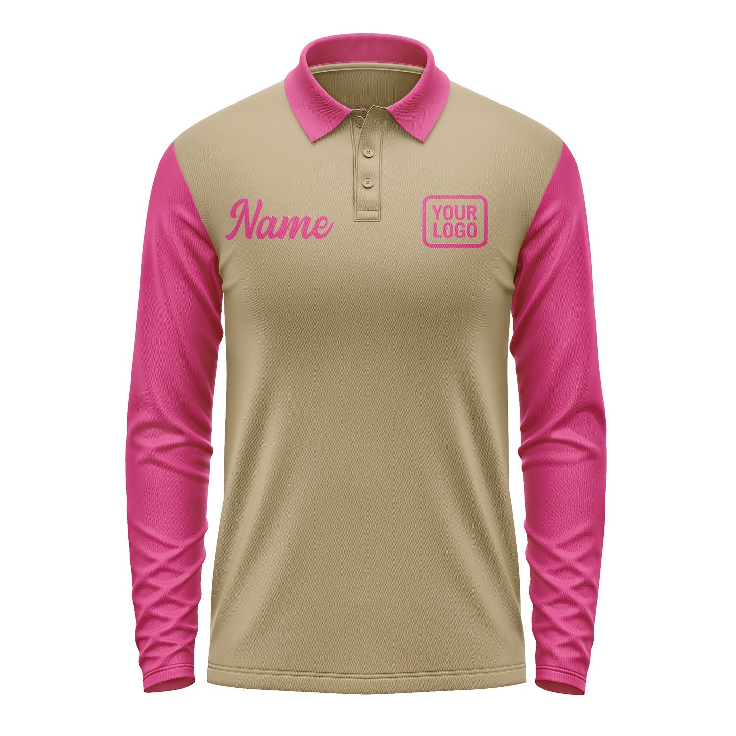 Custom Light Khaki Pink Long Sleeve Polo Shirt Pl251313B113
