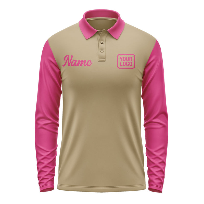 Custom Light Khaki Pink Long Sleeve Polo Shirt Pl251313B113