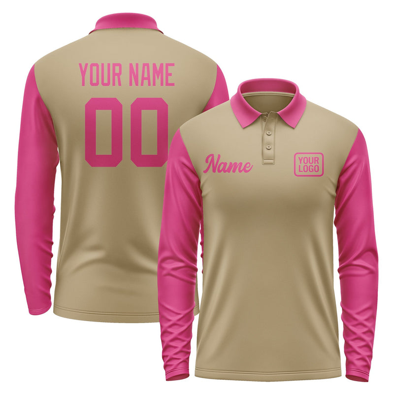 Custom Light Khaki Pink Long Sleeve Polo Shirt Pl251313B113