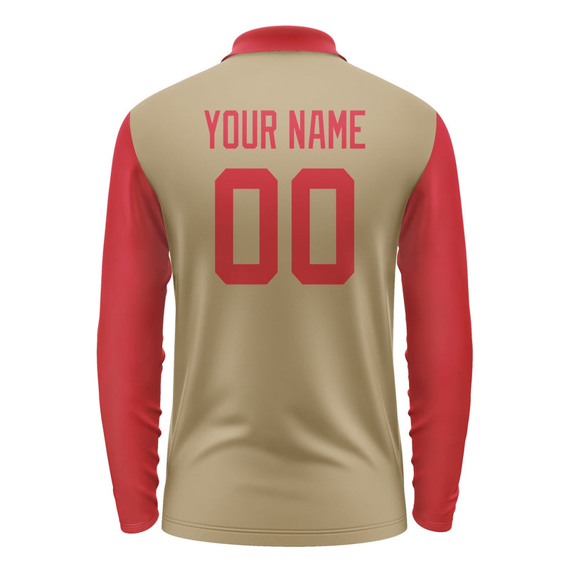 Custom Light Khaki Red Long Sleeve Polo Shirt Pl251414B114