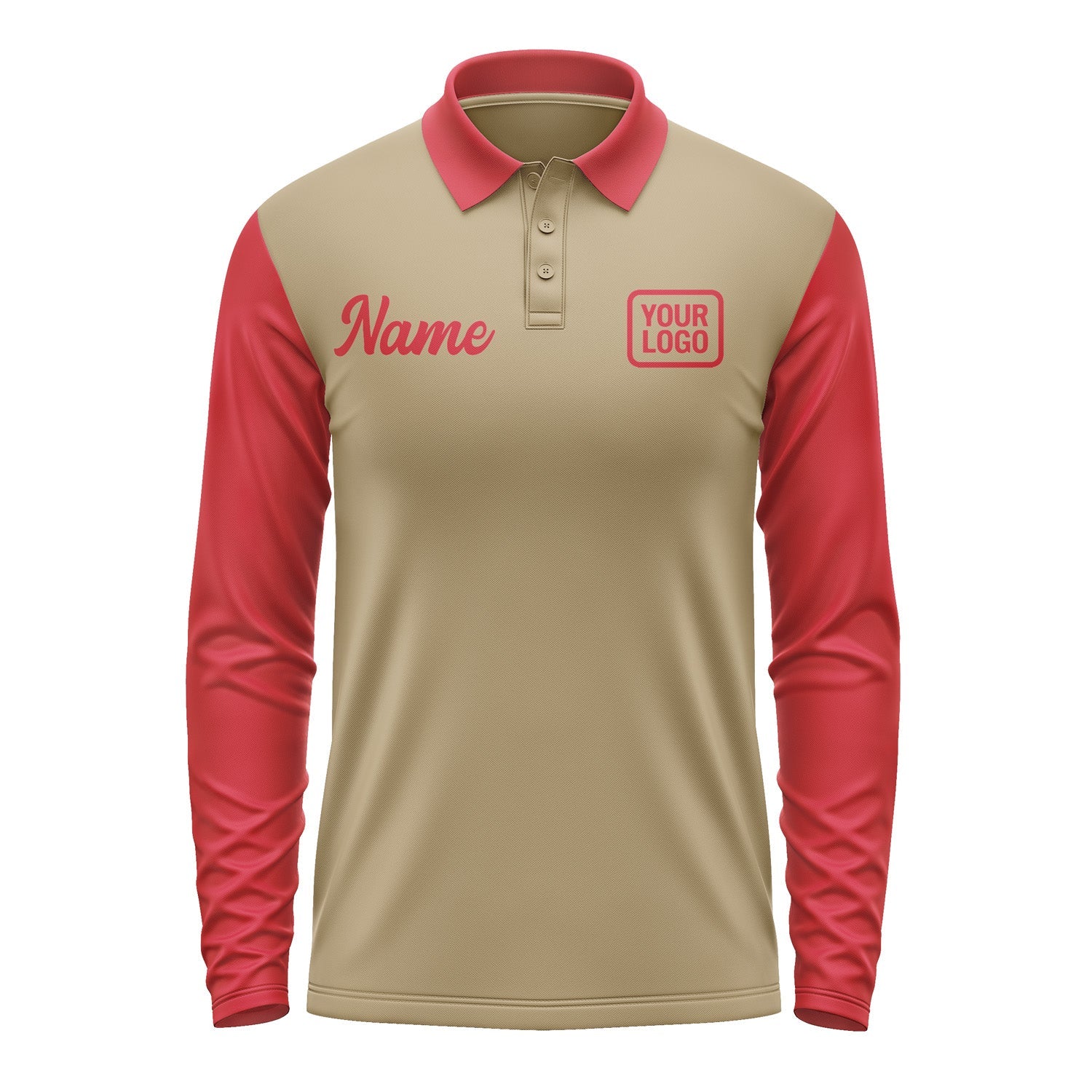 Custom Light Khaki Red Long Sleeve Polo Shirt Pl251414B114