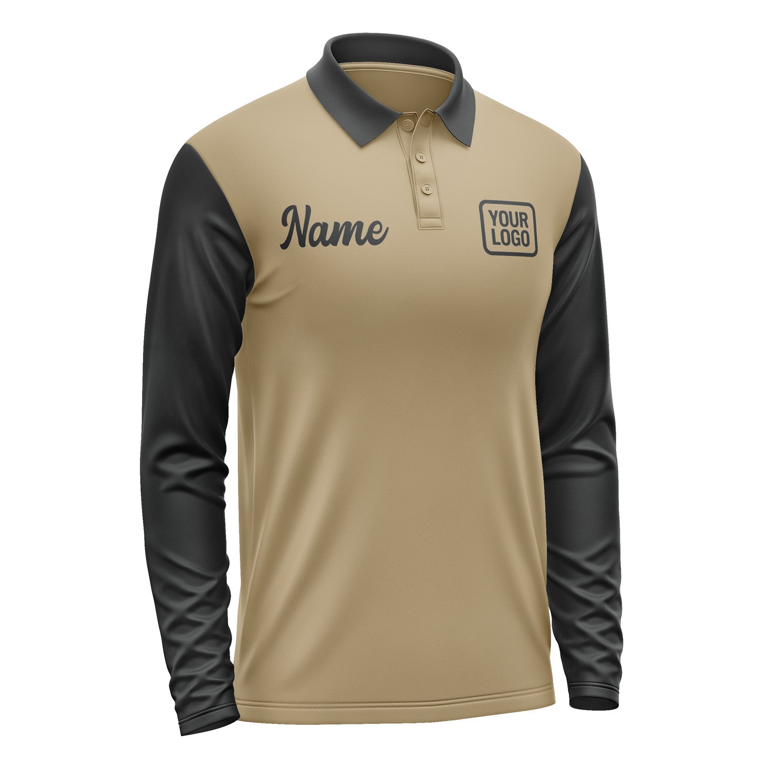 Custom Light Khaki Black Long Sleeve Polo Shirt Pl251717B117