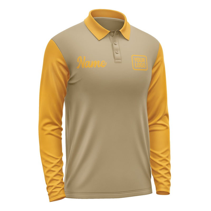 Custom Light Khaki Yellow Long Sleeve Polo Shirt Pl251919B119