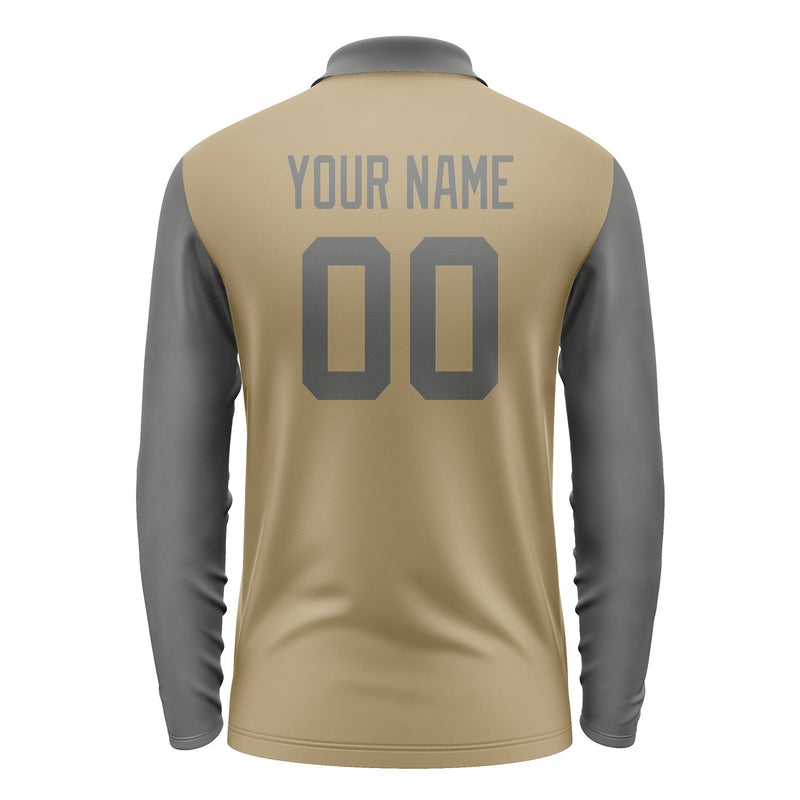 Custom Light Khaki Dark Grey Long Sleeve Polo Shirt Pl252020B120