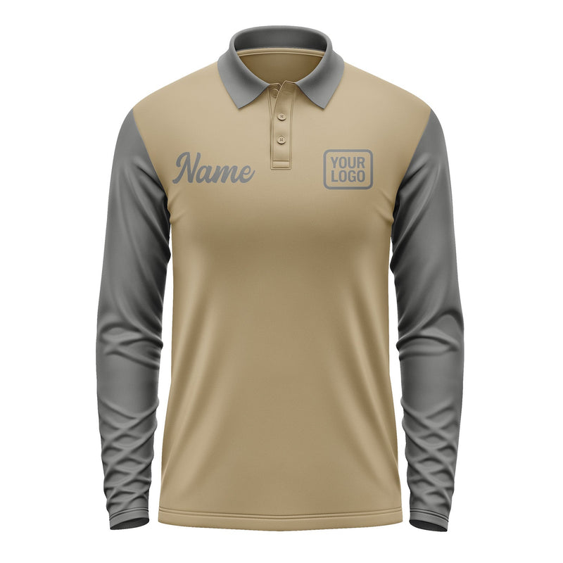 Custom Light Khaki Dark Grey Long Sleeve Polo Shirt Pl252020B120