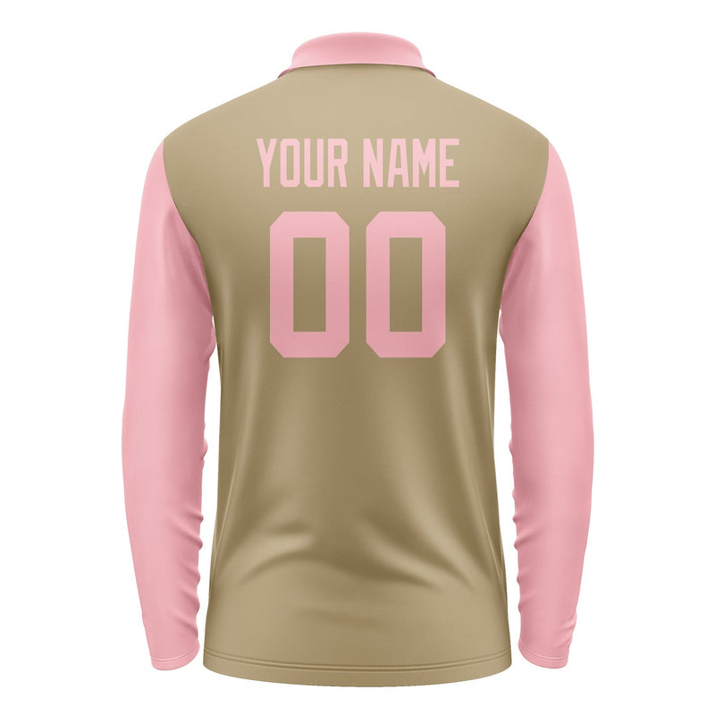 Custom Light Khaki Light Pink Long Sleeve Polo Shirt Pl252121B121