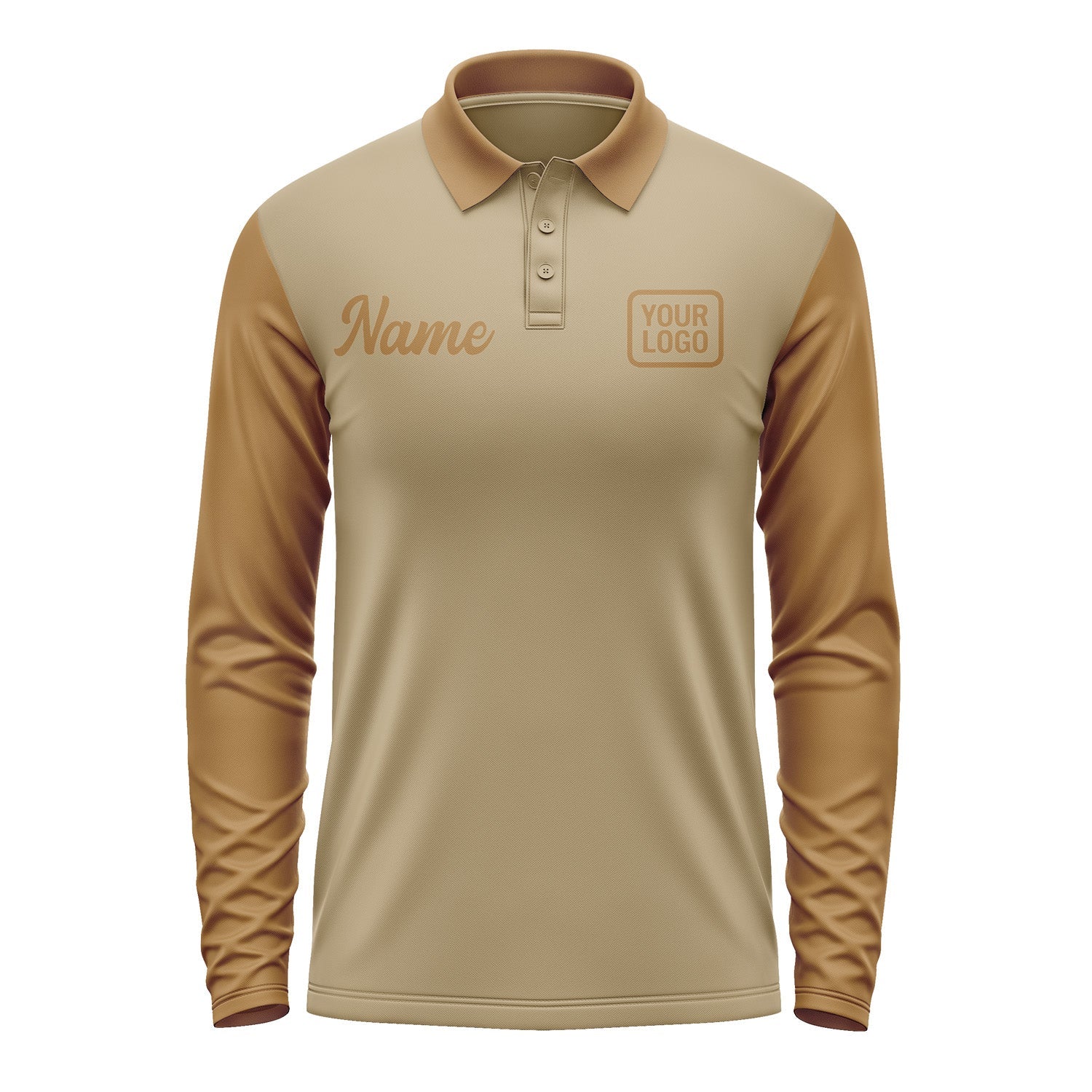 Custom Light Khaki Khaki Long Sleeve Polo Shirt Pl252222B122