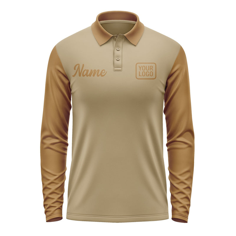 Custom Light Khaki Khaki Long Sleeve Polo Shirt Pl252222B122