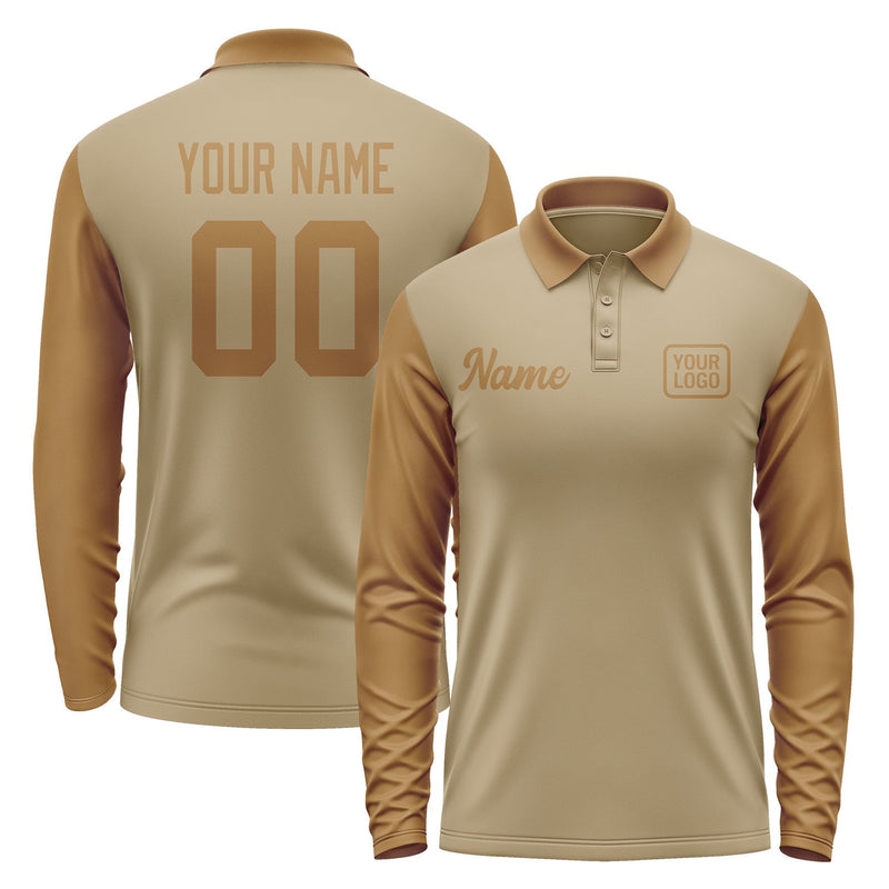 Custom Light Khaki Khaki Long Sleeve Polo Shirt Pl252222B122