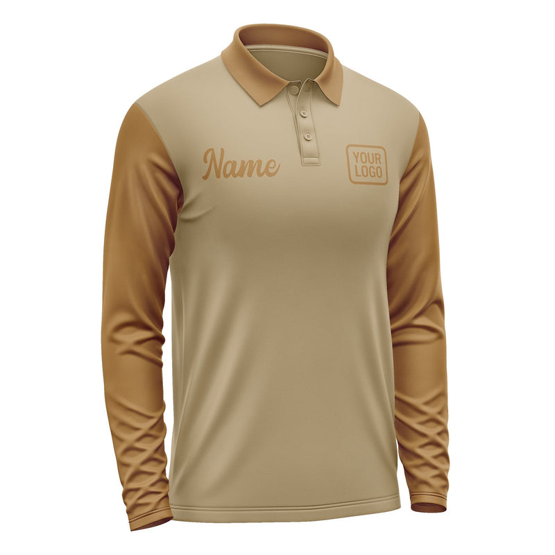 Custom Light Khaki Khaki Long Sleeve Polo Shirt Pl252222B122