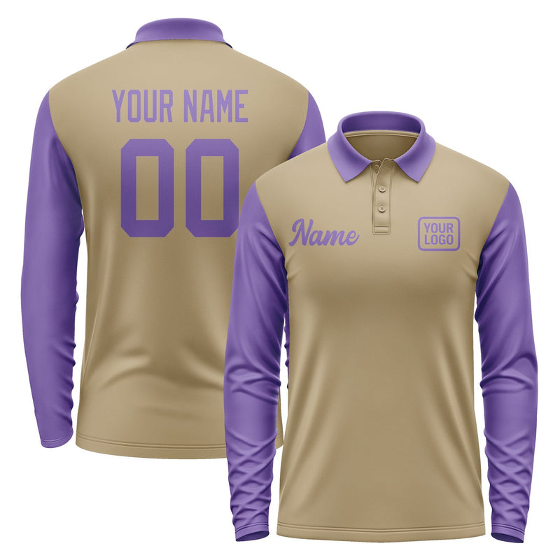 Custom Light Khaki Light Purple Long Sleeve Polo Shirt Pl252323B123