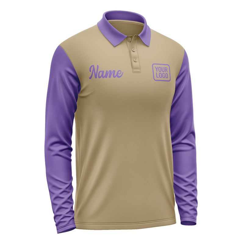 Custom Light Khaki Light Purple Long Sleeve Polo Shirt Pl252323B123