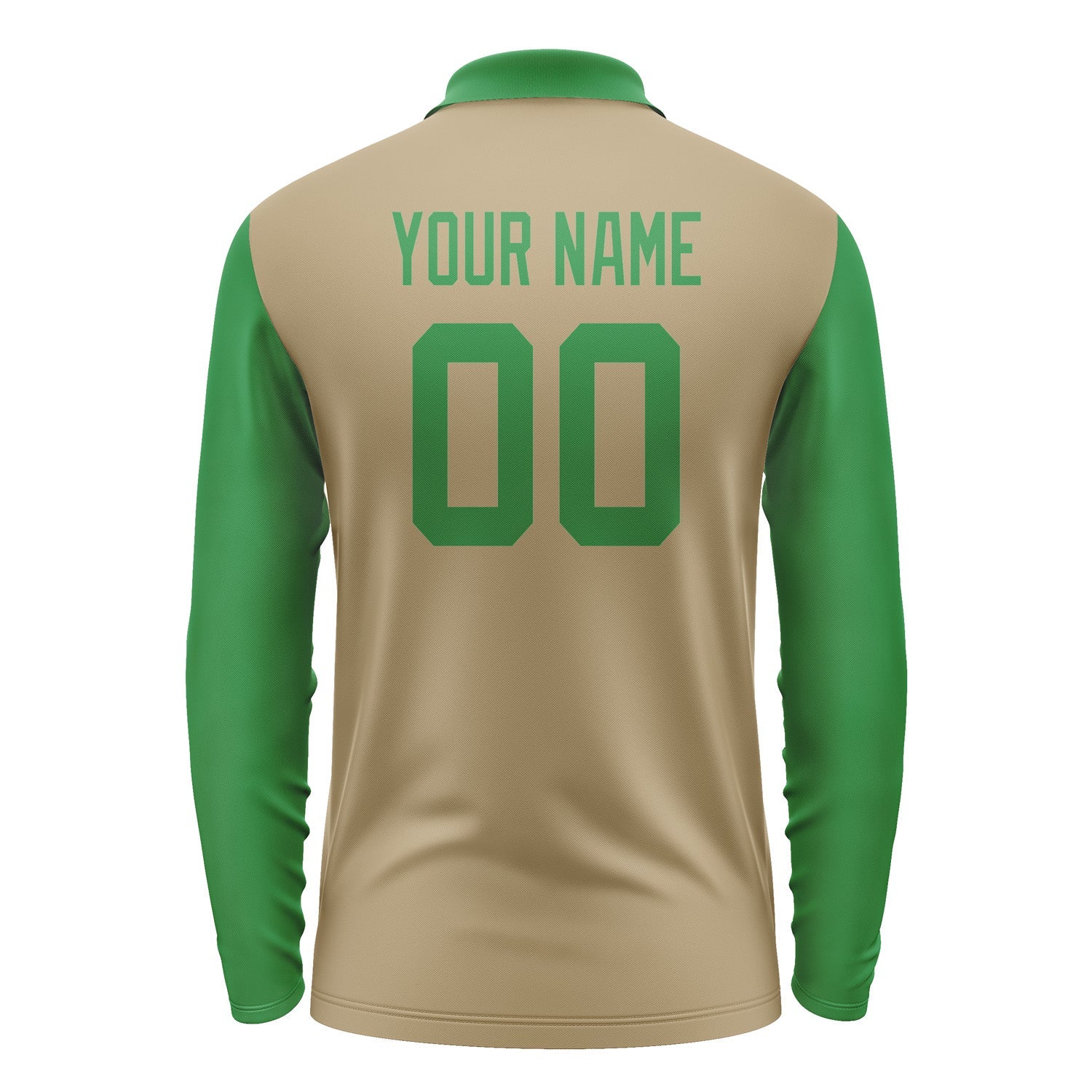 Custom Light Khaki Emerald Green Long Sleeve Polo Shirt Pl252424B124