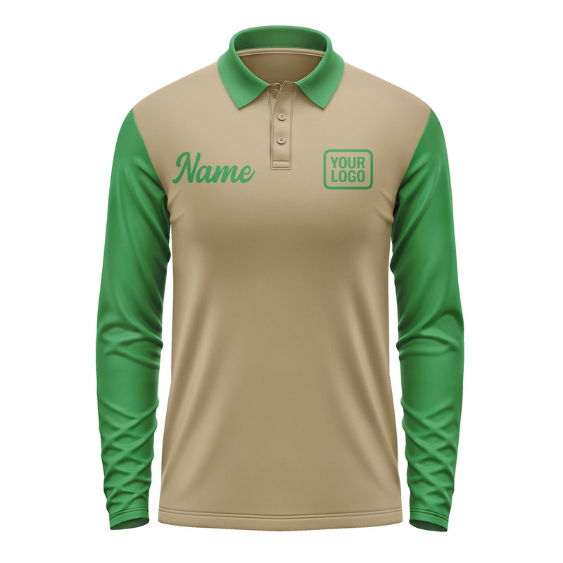 Custom Light Khaki Emerald Green Long Sleeve Polo Shirt Pl252424B124