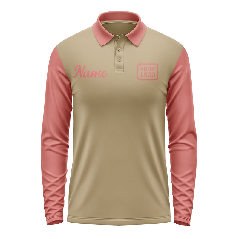 Custom Light Khaki Copper Rose Long Sleeve Polo Shirt Pl252929B129
