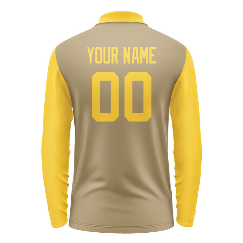 Custom Light Khaki Gold Long Sleeve Polo Shirt Pl253030B130