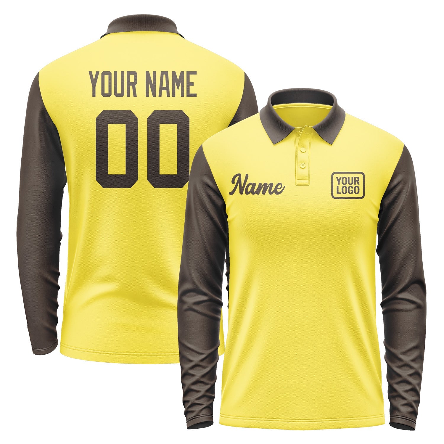 Custom Light Yellow Brown Long Sleeve Polo Shirt Pl260101B101