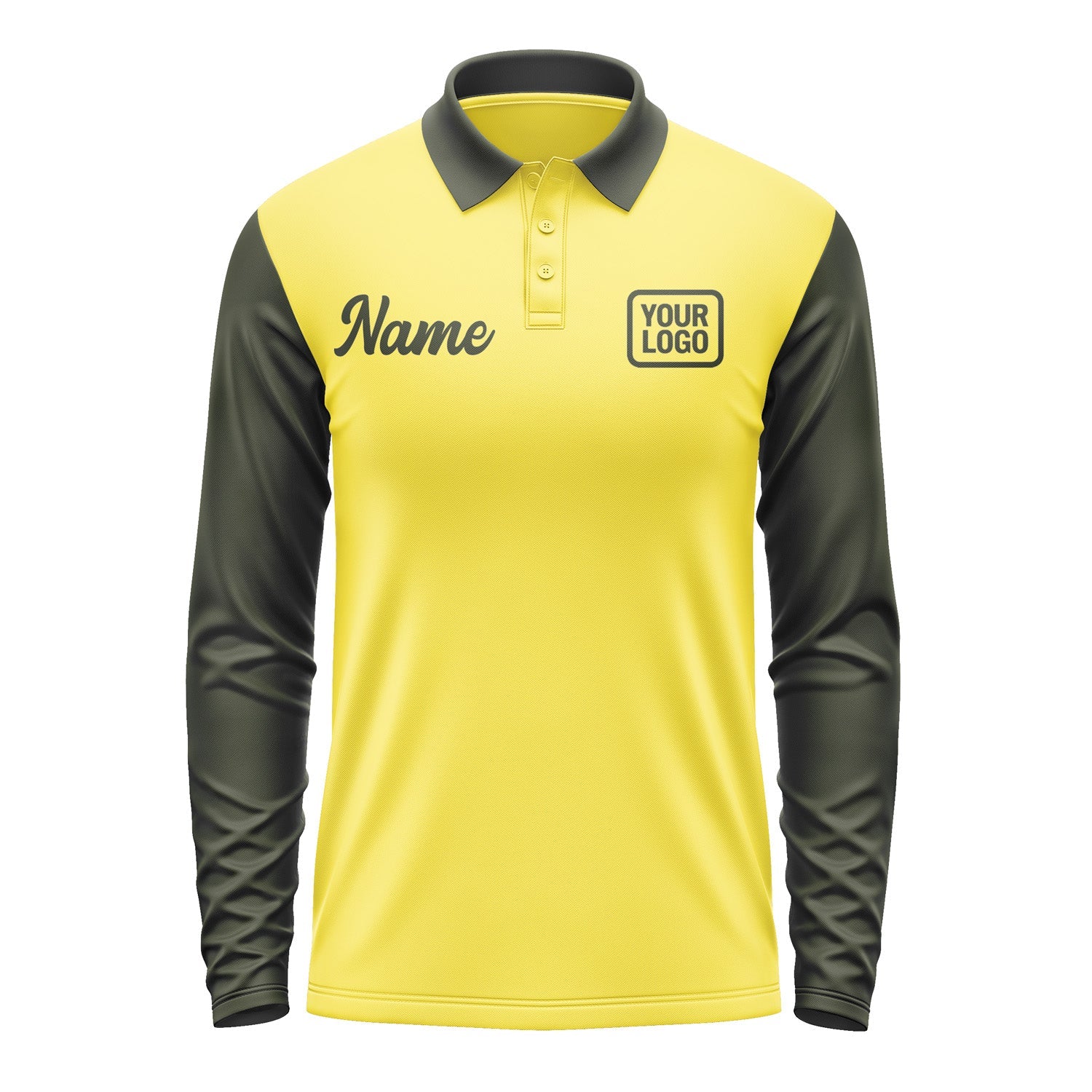 Custom Light Yellow Olive Long Sleeve Polo Shirt Pl260202B102