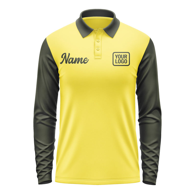 Custom Light Yellow Olive Long Sleeve Polo Shirt Pl260202B102