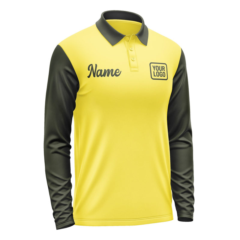 Custom Light Yellow Olive Long Sleeve Polo Shirt Pl260202B102