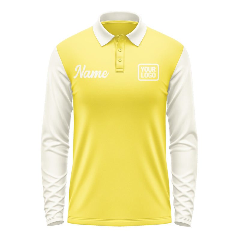 Custom Light Yellow Cream Long Sleeve Polo Shirt Pl260303B103