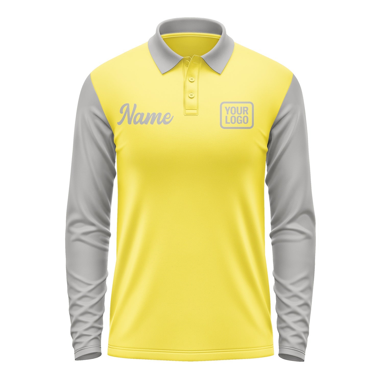 Custom Light Yellow Gray Long Sleeve Polo Shirt Pl260404B104