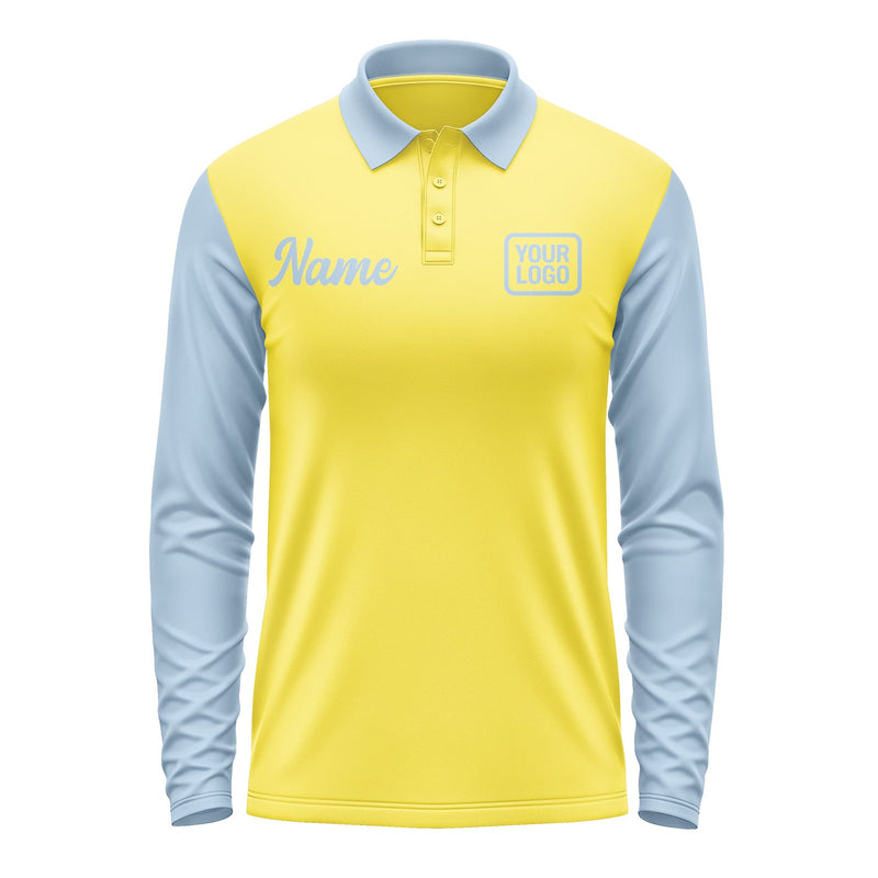 Custom Light Yellow Light Blue Long Sleeve Polo Shirt Pl260808B108