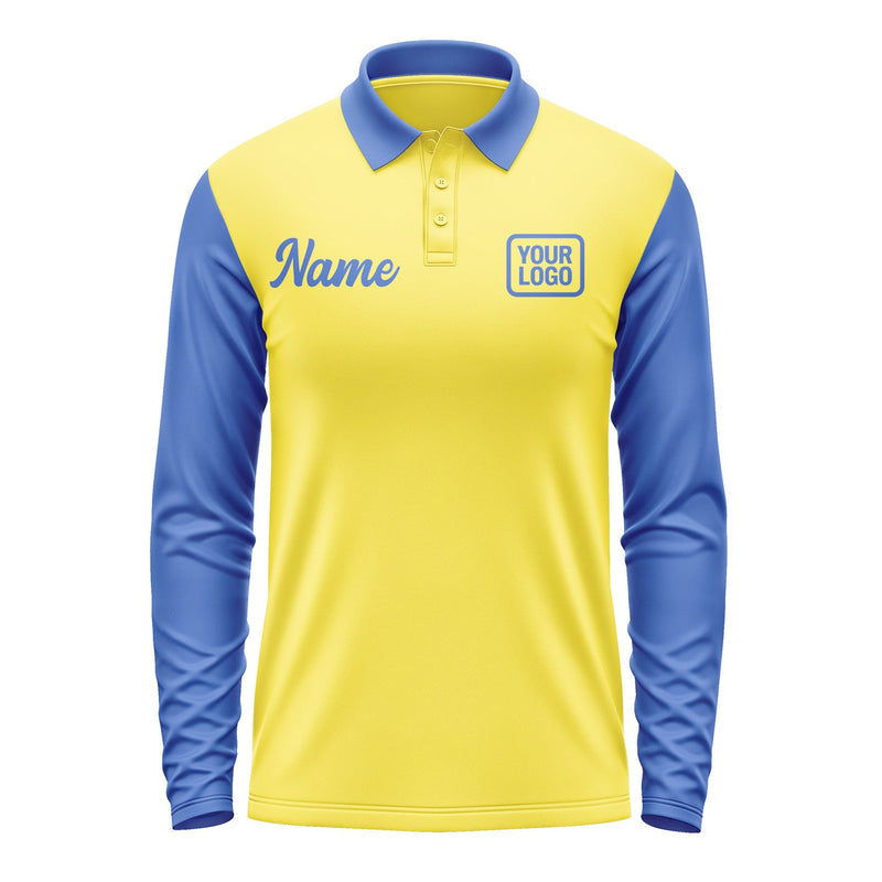 Custom Light Yellow Sky Blue Long Sleeve Polo Shirt Pl260909B109