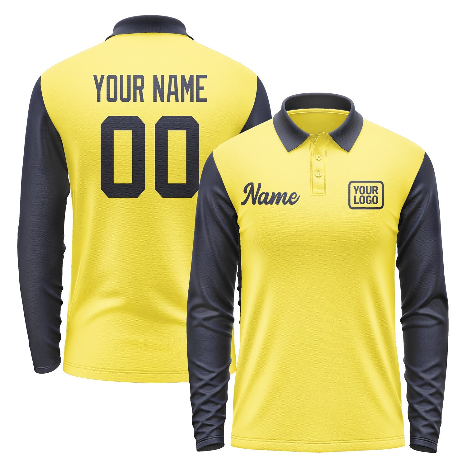 Custom Light Yellow Navy Long Sleeve Polo Shirt Pl261111B111
