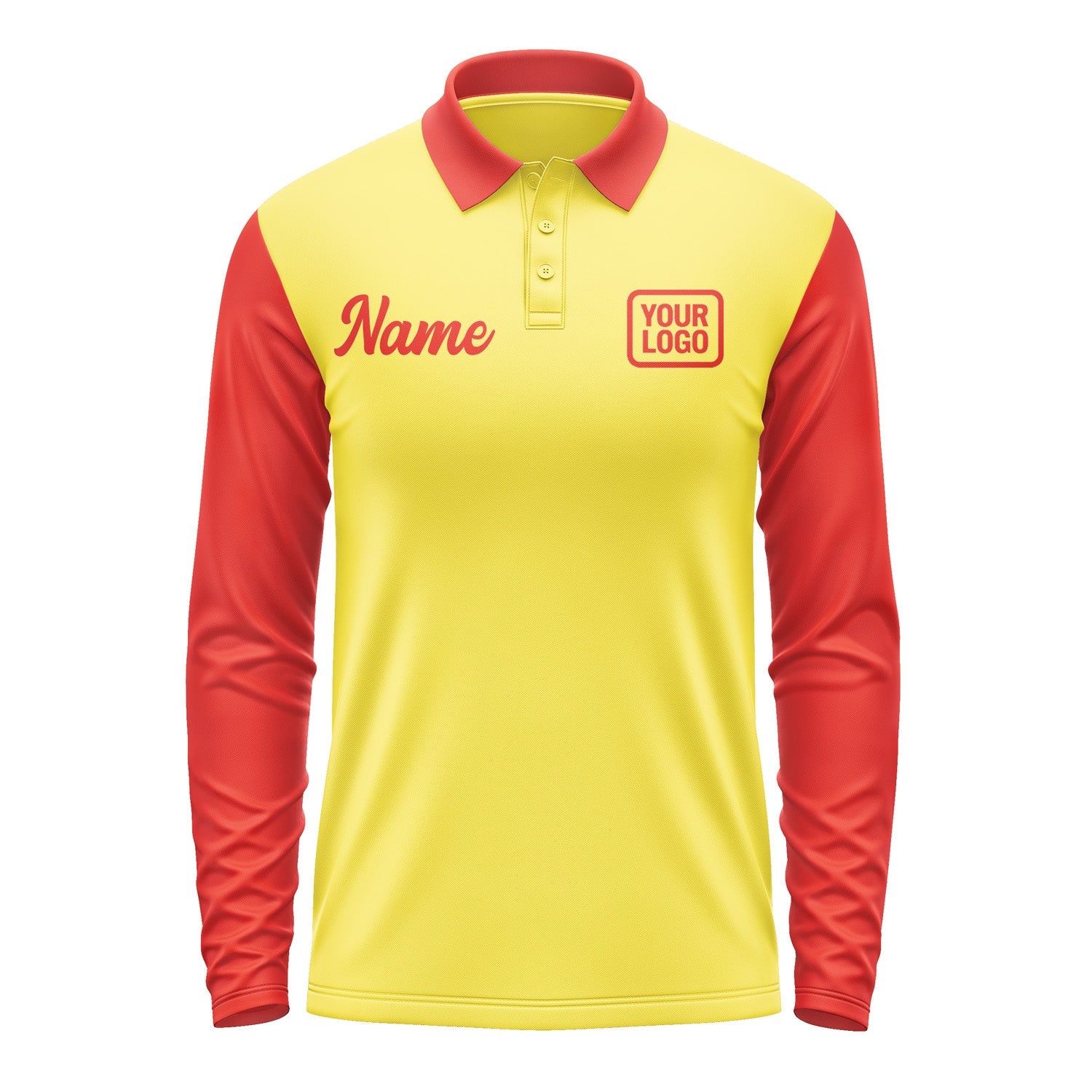 Custom Light Yellow Orange Red Long Sleeve Polo Shirt Pl261212B112