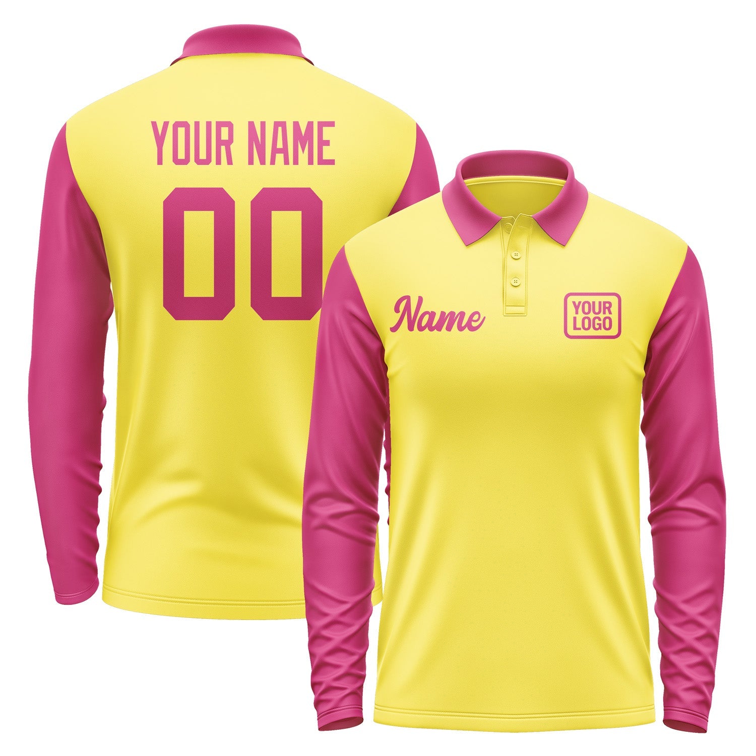 Custom Light Yellow Pink Long Sleeve Polo Shirt Pl261313B113