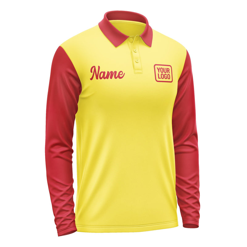 Custom Light Yellow Red Long Sleeve Polo Shirt Pl261414B114