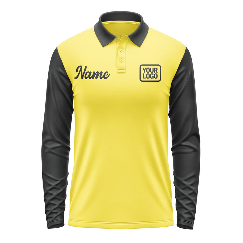 Custom Light Yellow Black Long Sleeve Polo Shirt Pl261717B117