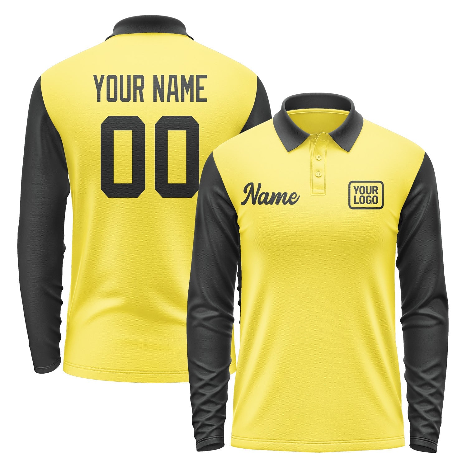 Custom Light Yellow Black Long Sleeve Polo Shirt Pl261717B117