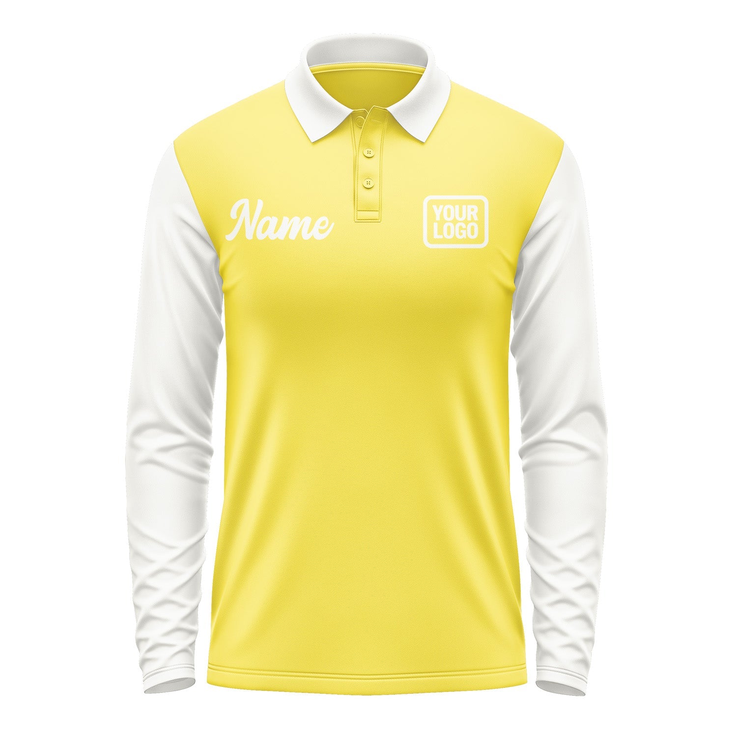 Custom Light Yellow White Long Sleeve Polo Shirt Pl261818B118