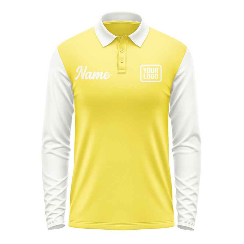 Custom Light Yellow White Long Sleeve Polo Shirt Pl261818B118