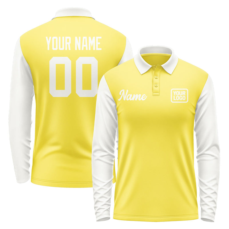 Custom Light Yellow White Long Sleeve Polo Shirt Pl261818B118