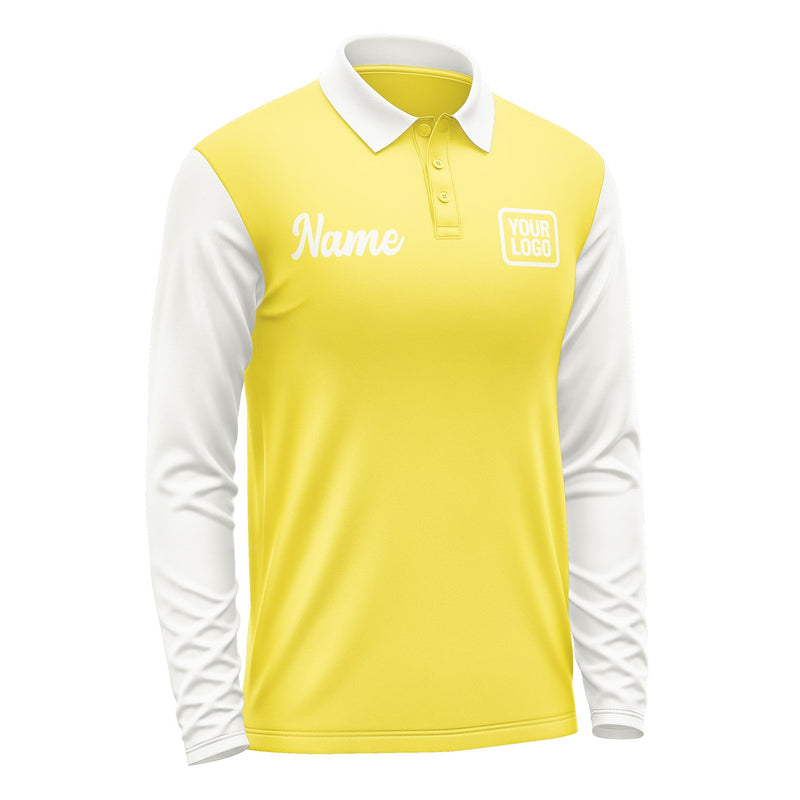 Custom Light Yellow White Long Sleeve Polo Shirt Pl261818B118