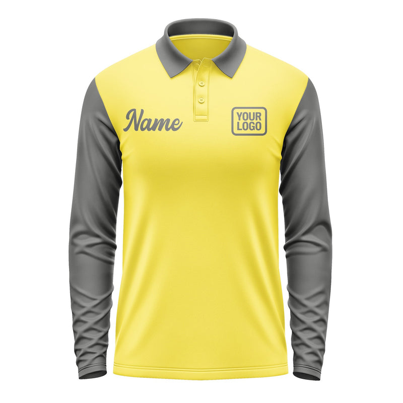 Custom Light Yellow Dark Grey Long Sleeve Polo Shirt Pl262020B120