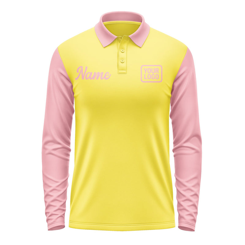 Custom Light Yellow Light Pink Long Sleeve Polo Shirt Pl262121B121