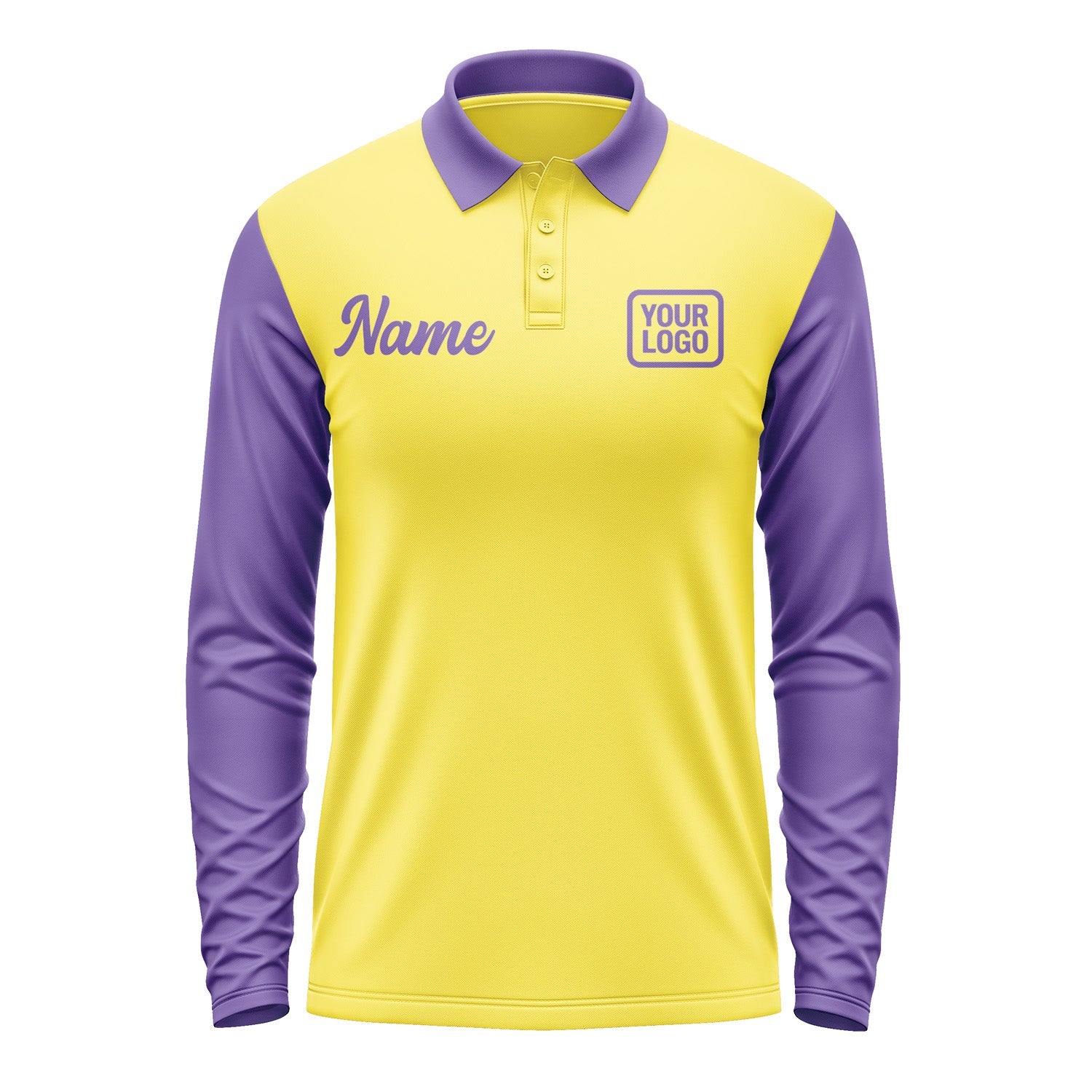 Custom Light Yellow Light Purple Long Sleeve Polo Shirt Pl262323B123
