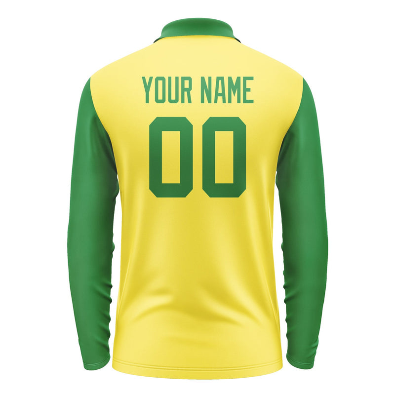 Custom Light Yellow Emerald Green Long Sleeve Polo Shirt Pl262424B124