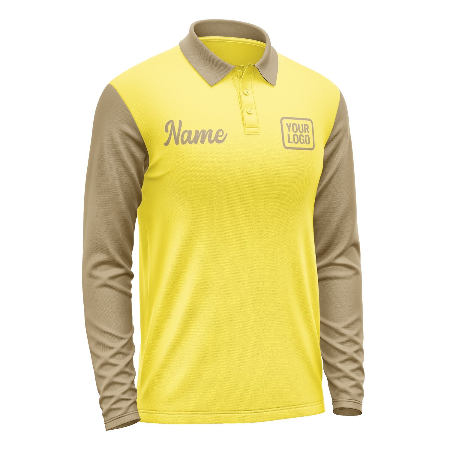Custom Light Yellow Light Khaki Long Sleeve Polo Shirt Pl262525B125