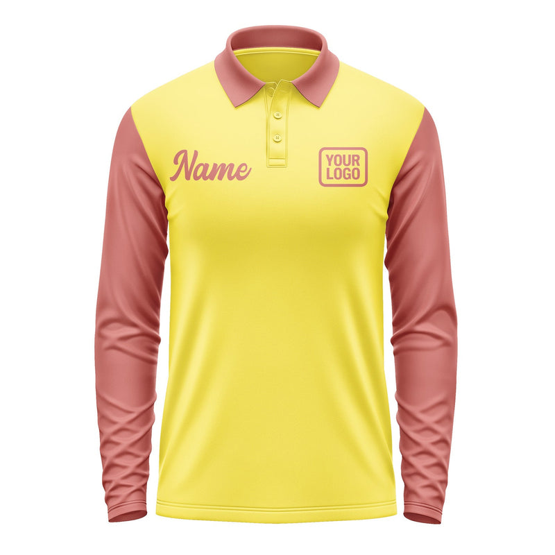 Custom Light Yellow Copper Rose Long Sleeve Polo Shirt Pl262929B129