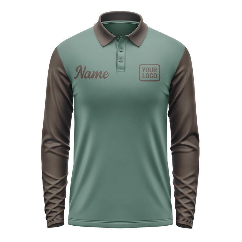 Custom Blue Green Brown Long Sleeve Polo Shirt Pl270101B101