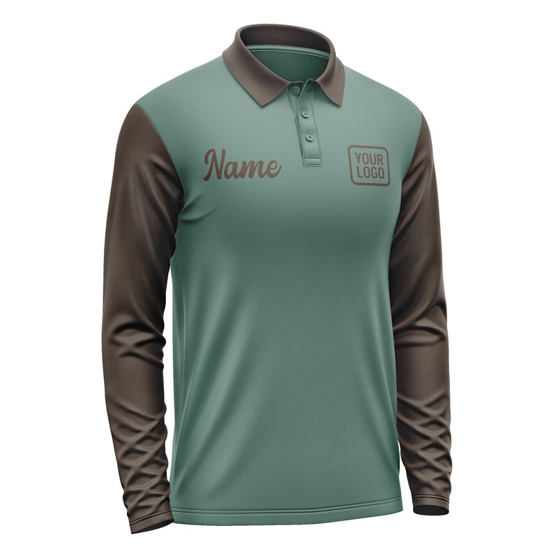 Custom Blue Green Brown Long Sleeve Polo Shirt Pl270101B101