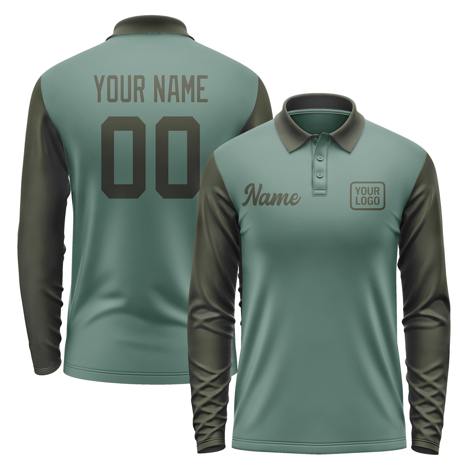 Custom Blue Green Olive Long Sleeve Polo Shirt Pl270202B102